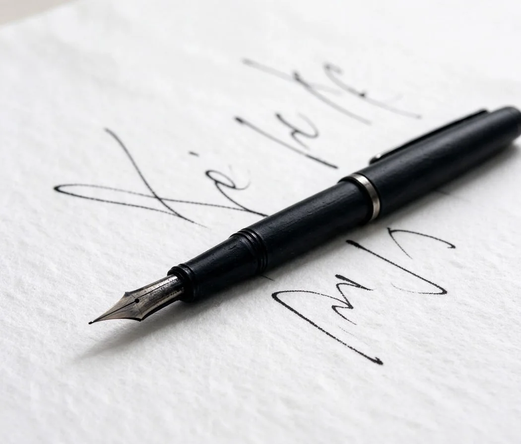 Füllfederhalter auf hochwertigem Papier für ein handschriftliches Dokument.